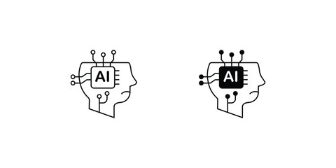 Machine Learning set icon with white background vector stock illustration