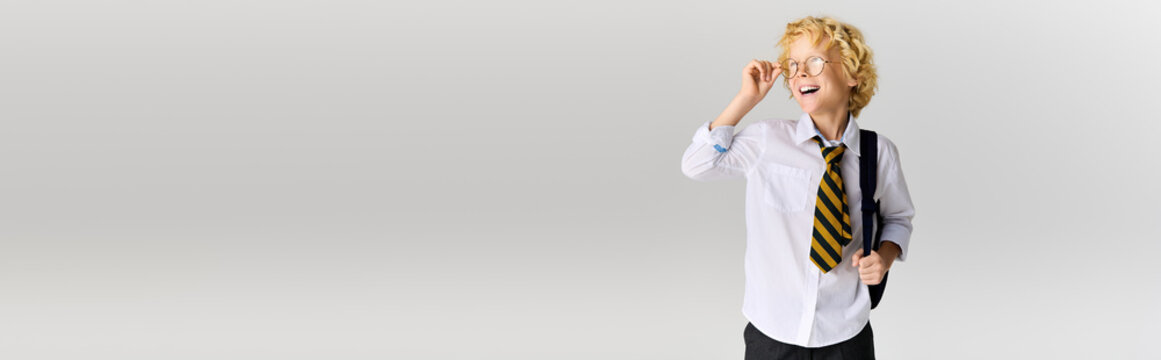 Bright and cheerful schoolboy ready for a day of learning in his uniform