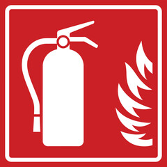 Fire extinguisher safety sign with flames