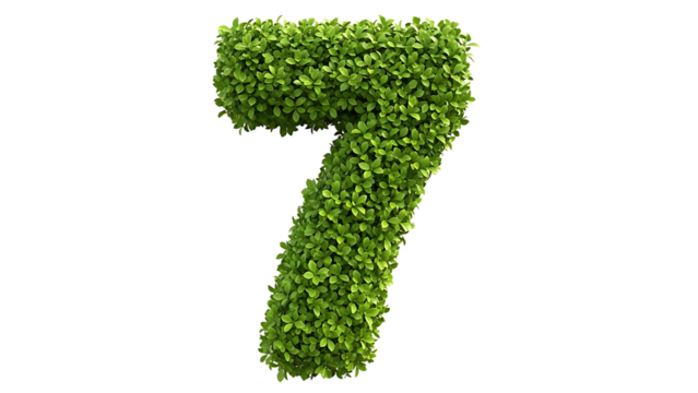 Number Seven Made of Green Leaves Keywords: number seven, 7, numeral, digit, green leaves