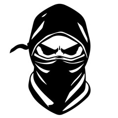 Black & white vector silhouette of Ninja Mask on white background