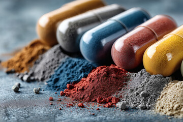 Capsules with Powdered Supplements and Colorful Compounds – Pharmaceutical and Nutrition Concept