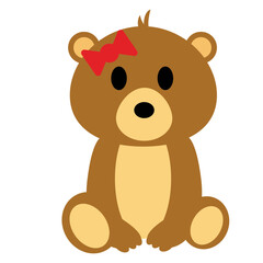 Naklejka premium Cute Brown Teddy Bear Cartoon Character with Red Bow Ribbon for Kids and Toy Concepts