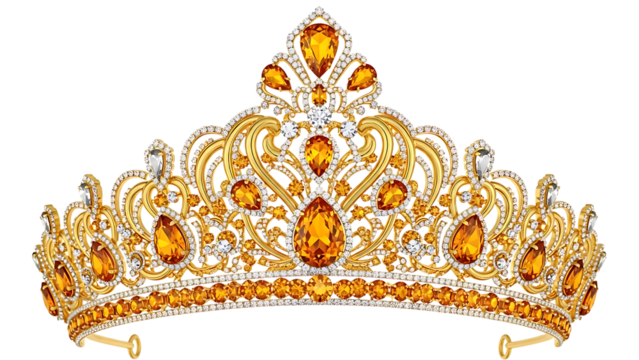 Ornate Gold Tiara with Amber and Diamonds crown jewelry
