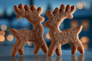 Gingerbread Reindeer Cookies on Christmas Table – Cozy Winter Holiday Scene