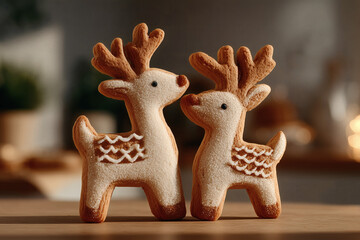 Gingerbread Reindeer Cookies on Christmas Table – Cozy Winter Holiday Scene