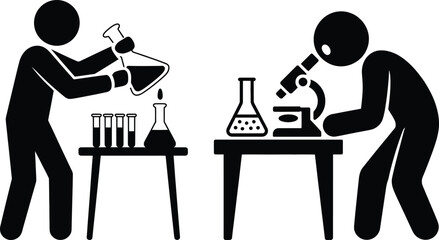 Scientists doing laboratory research with chemicals and microscope