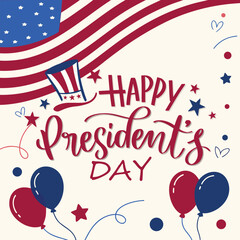 Happy Presidents Day Banner and Background with USA Flag and Text Vector Illustration