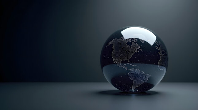 A sleek glass globe showcasing the Americas against a dark backdrop, symbolizing global connectivity. - Powered by Adobe