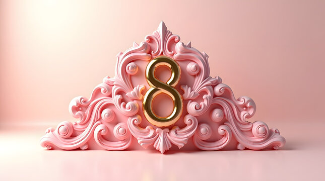 An elegant pink decorative piece featuring a golden number 8, perfect for celebrations or events. - Powered by Adobe