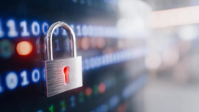 Digital Fortress: A robust padlock stands as a sentinel of data protection, symbolizing cybersecurity in a world of digital complexity.