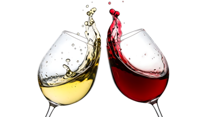Red and White Wine Splashing in Glasses Toasting red wine