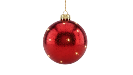 Red Christmas Ornament with Golden Cap and Twinkling Lights