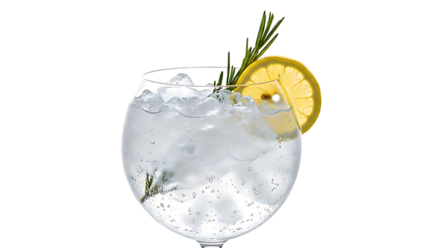 Refreshing Gin and Tonic with Lemon and Rosemary on Black