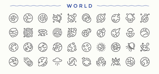 World icon set. Outline symbol collection. Pixel perfect. Editable vector. Astronomy icon set. Featuring astronomy, galaxy, cosmos, space and more. © Rubbble