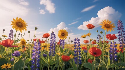 Vibrant Floral Field Under a Sunny Sky