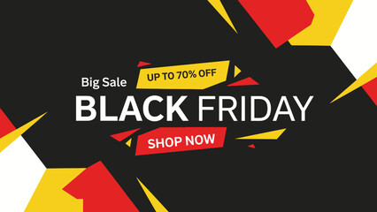 Dynamic advertising banner with a modern geometric design, promoting a major seasonal shopping event with special discount offers