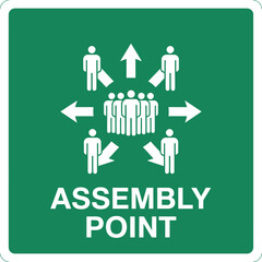 Assembly point sign with people and arrows