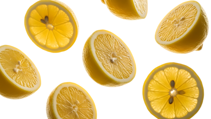 Sliced Lemons Floating Against Black Background fruit