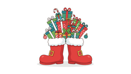 Santa boots overflowing with festive gifts.
