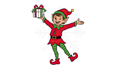 Cheerful Christmas Elf Holding Gift Presents Joy.