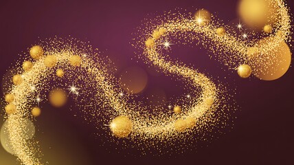 Abstract Golden Sparkle Swirl Against Purple