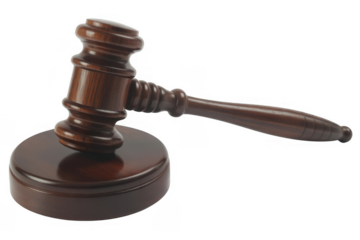 Wooden gavel and sounding block isolated on a transparent background