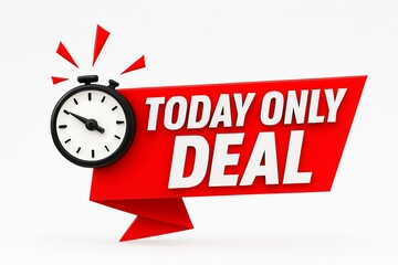Urgent red banner announcing a special time sensitive deal or offer for today only with a clock icon