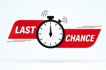 Last chance countdown timer with stopwatch icon and red banner for urgent sales and limited time offers