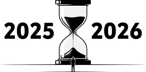 Vector Illustration of a minimalist hourglass with flowing sand, symbolizing time, urgency, and important deadlines.