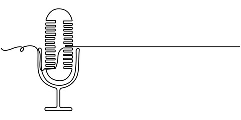 microphone continuous one line drawing, minimalist in outline illustration, in white background isolated. 