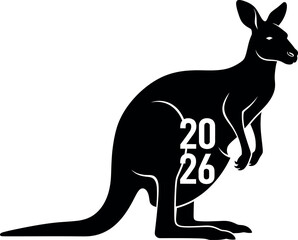 Vector Illustration of Kangaroo Silhouette with 2026 for Australian Sports, New Year & Future Event Design