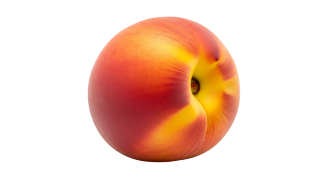 A single ripe nectarine with vibrant red and yellow hues isolated on transparent background
