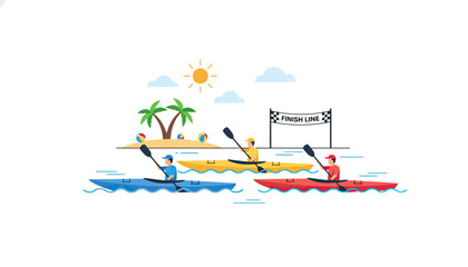 Group of Kayakers Paddling on Bright Water Adventure.