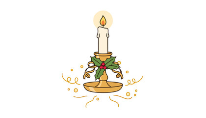 Single lit candle on decorative holder for festive scene.