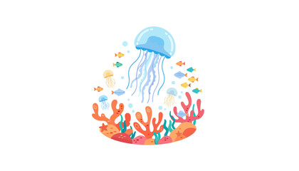 Playful blue jellyfish with long translucent tentacles vector.