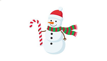 Whimsical Snowman With Candy Cane And Scarf In Festive Winter.
