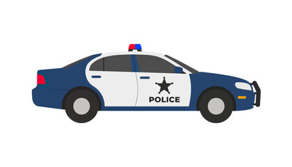 Naklejka premium Side view police patrol car with rooftop lightbar.