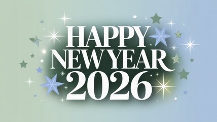 Happy new year 2026 festive greeting card with stars and sparkling background