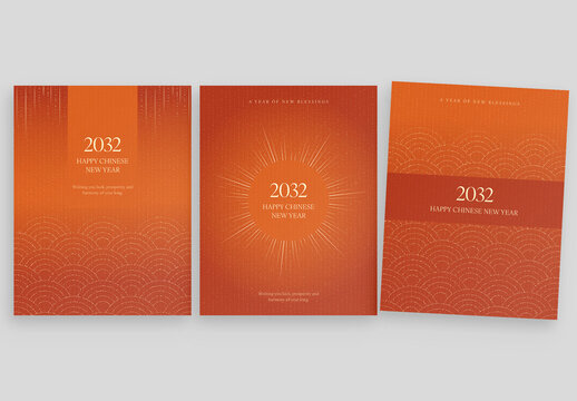 Chinese New Year Poster Flyer Template in Orange & Gold with Minimalist Asian Pattern Background