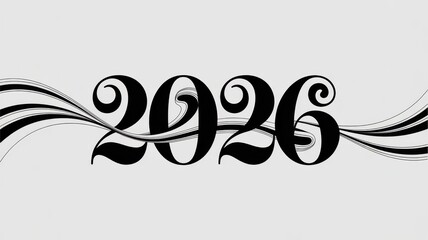 Typographic illustration with black ornate number 2026 on white background
