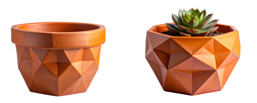 PNG Isolated Modern Terracotta Geometric Planter with Faceted Angles