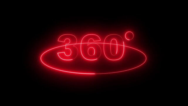 glowing Neon 360 degree circle rotate icon animation on black background. 4K Video motion graphic animation.
