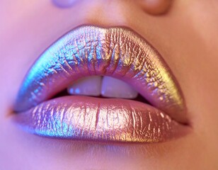 "Prismatic Kiss: Metallic Lips in Celestial Gradient"