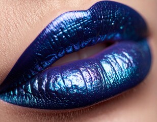 "Electric Bloom: Metallic Lips in Turquoise-Violet Flame"