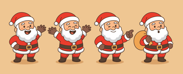 Cute Santa Claus Character Set in Joyful Cartoon Style