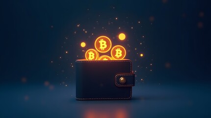 Secure cryptocurrency wallet overflowing with Bitcoin coins representing digital wealth and financial freedom