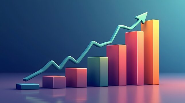 Vector illustration of colorful stacked bar chart with arrow growth - Powered by Adobe