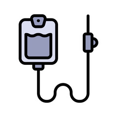 Saline flat icon. IV drip bag with a tube. Vector illustration of an intravenous therapy, for healthcare apps, medical websites, and hospital-related visuals.