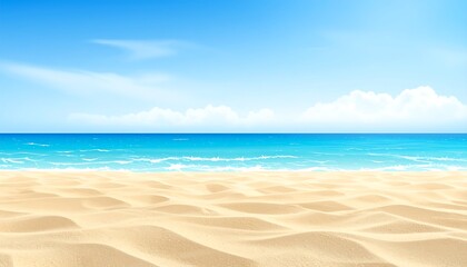 Serene Beach Scene with Clear Blue Water and Sandy Shore.